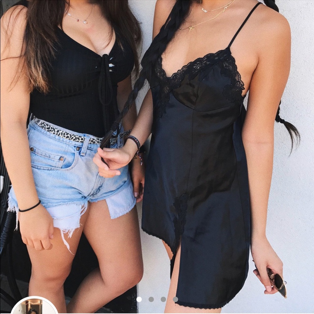 black satin slip dress